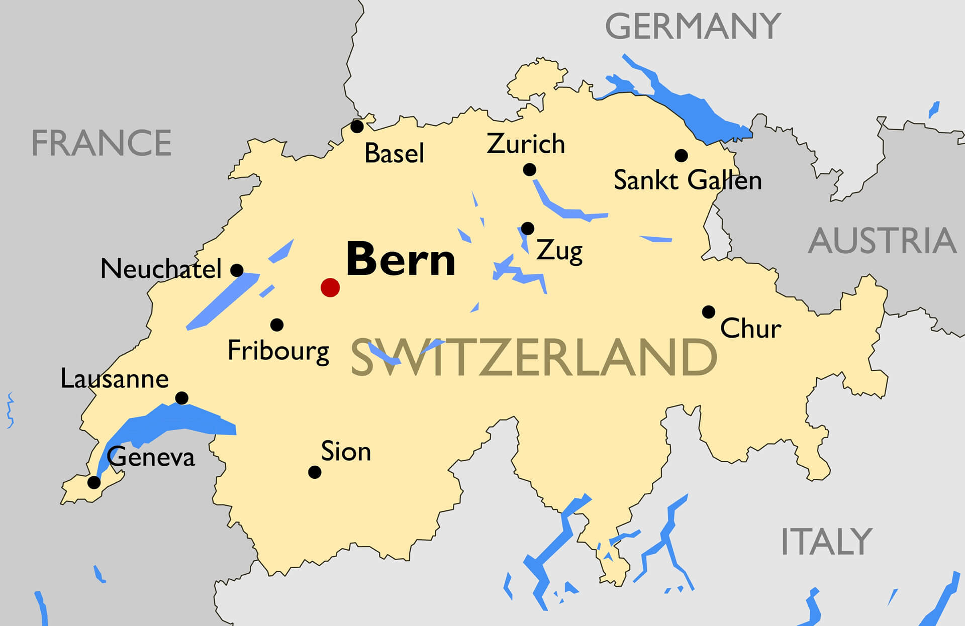 Switzerland Main Cities Map